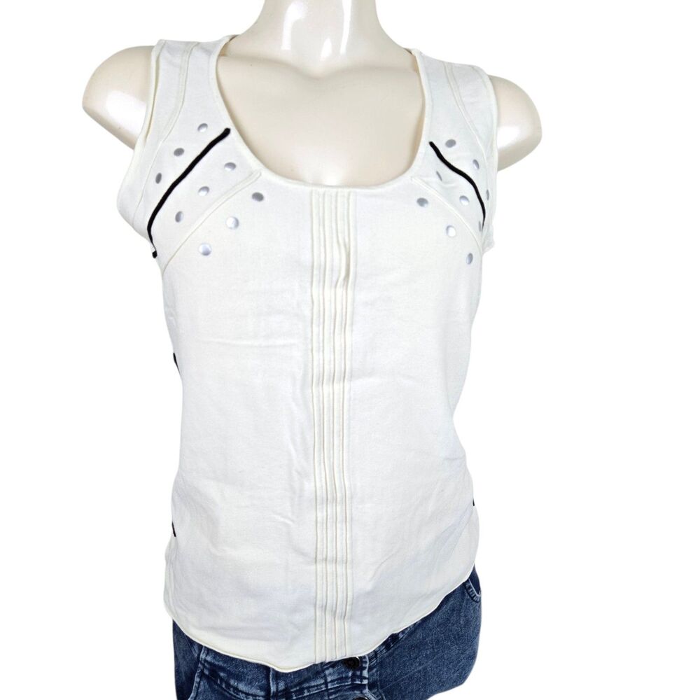 Jamie Sadock Golf Tank Top M Ivory Studded Biker Chic Moto Resortwear Athleisure